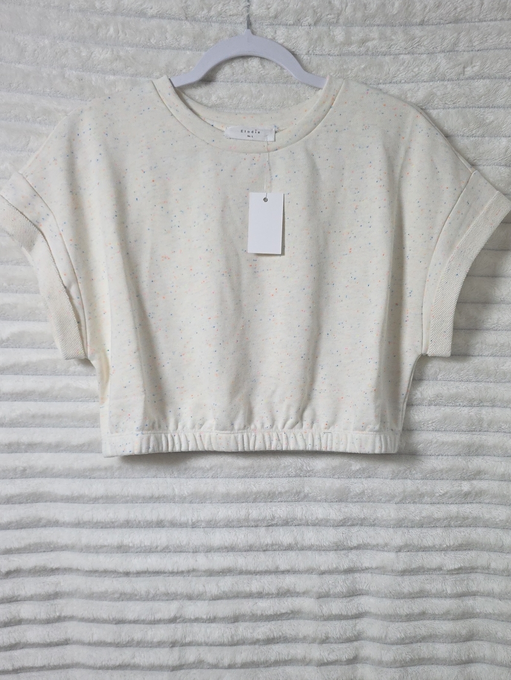 0302 Elodie Cream Speckled Crop Sweatshirt; Large